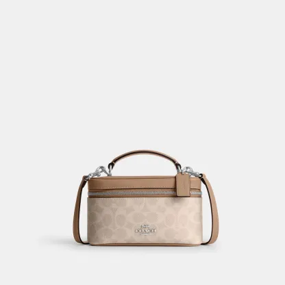 COACH®,Rainer Crossbody Bag 18 In Signature Canvas,Canvas,Recycled Polyester,Leather,Crossbody,Logo,Adjustable,Sustainable...,Taupe,Front View
