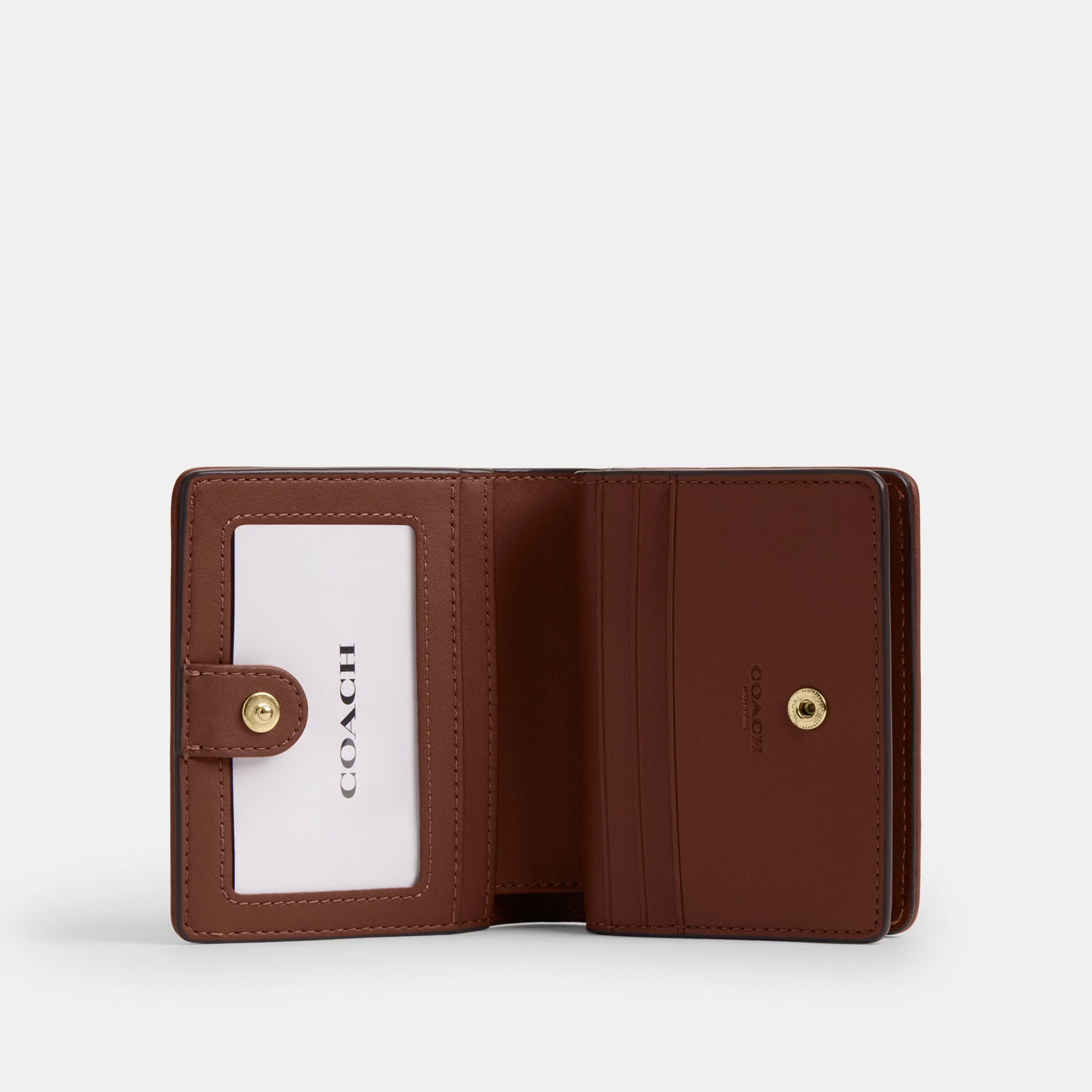 COACH®,Snap Wallet In Signature Chenille,Leather,Bi Fold,Logo,Metal,Key Ring,Casual,Brown,Inside View,Top View