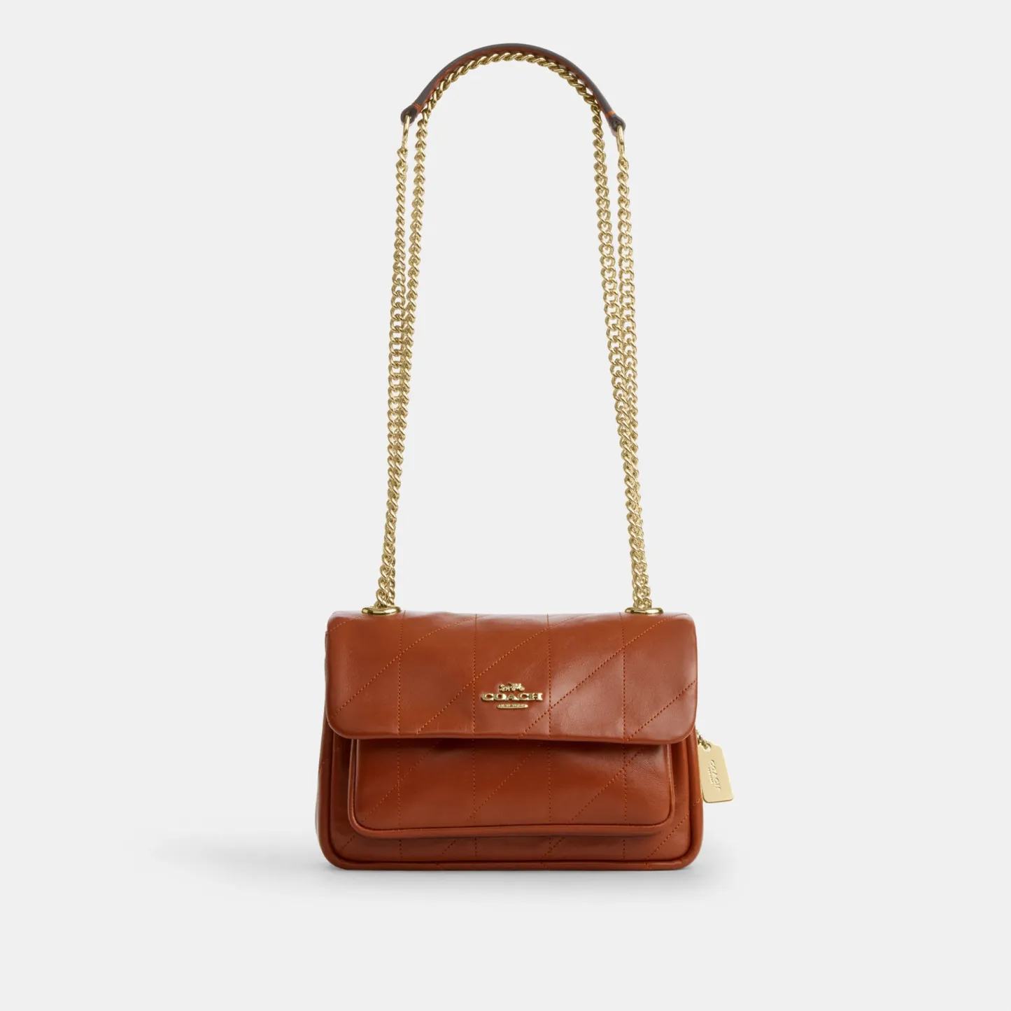 COACH®,Elodie Crossbody Bag 18 With Quilting,Leather,Recycled Polyester,Polyester,Crossbody,Metal Material,Metal,Logo,Sust...,Brown,Front View