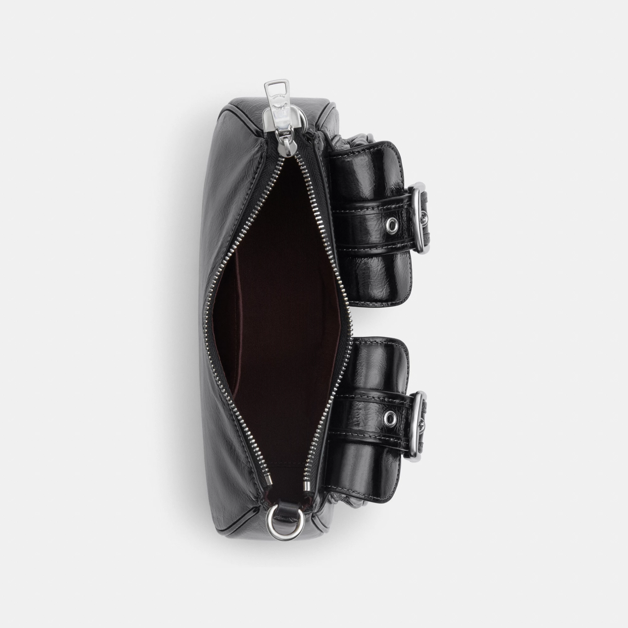 COACH®,Ashton Bag,Leather,Fabric,Shoulder Bag,Luggage Tag,Compact,Lined,Silver Metal,Day Party,Black,Inside View,Top View