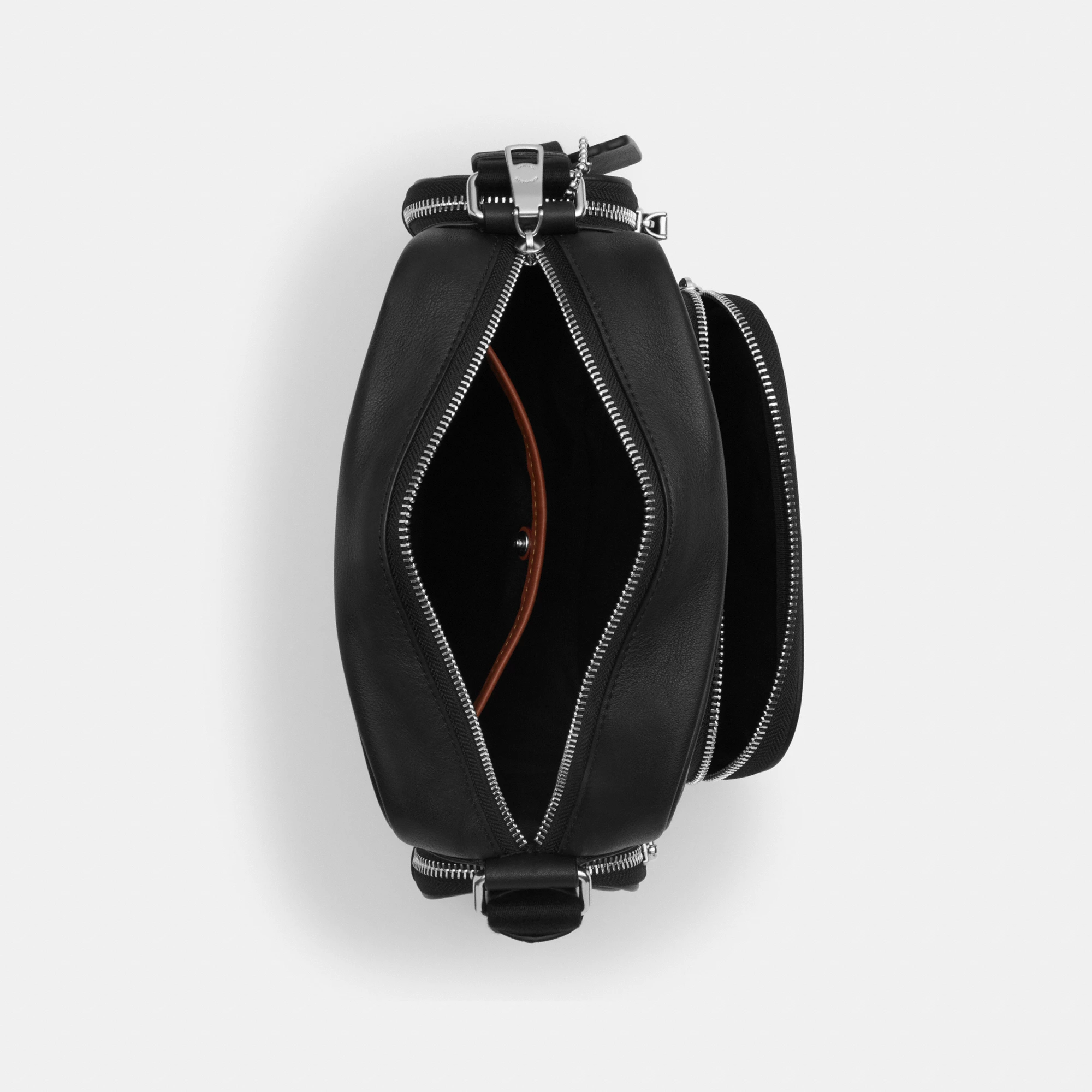 COACH®,Fletcher Crossbody Bag In Signature Canvas,Leather,Recycled Polyester,Canvas,Crossbody,Zipper,Snap Button,Adjustabl...,Black,Inside View,Top View