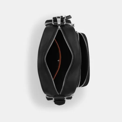 COACH®,Fletcher Crossbody Bag In Signature Canvas,Leather,Recycled Polyester,Canvas,Crossbody,Zipper,Snap Button,Adjustabl...,Black,Inside View,Top View
