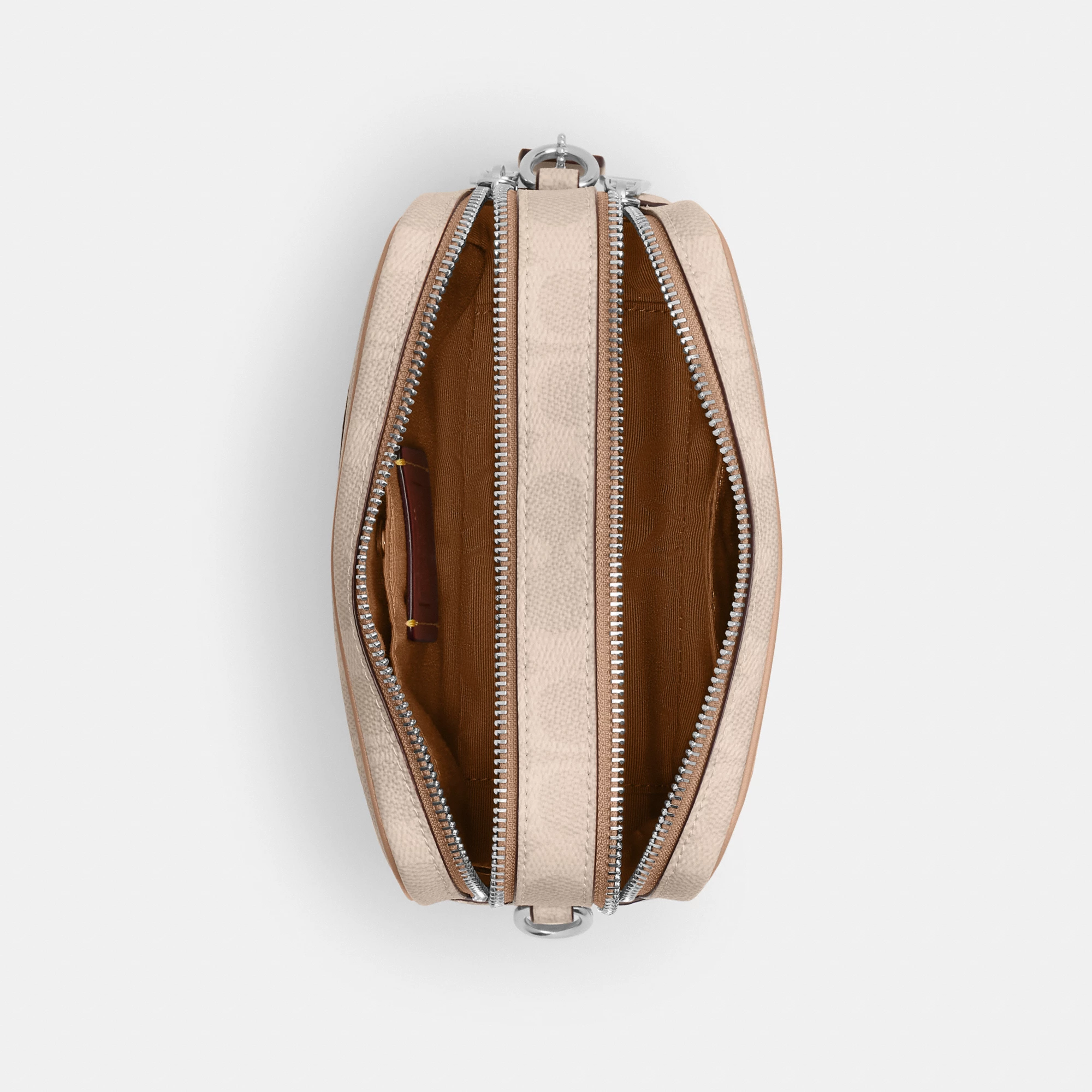 COACH®,Mini Carey Crossbody Bag In Signature Canvas,Polyester,Leather,Canvas,Crossbody,Metal Material,Logo,Metal,Piping,Pe...,Multi Color,Inside View,Top View