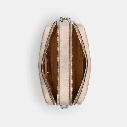 COACH®,Mini Carey Crossbody Bag In Signature Canvas,Polyester,Leather,Canvas,Crossbody,Metal Material,Logo,Metal,Piping,Pe...,Multi Color,Inside View,Top View