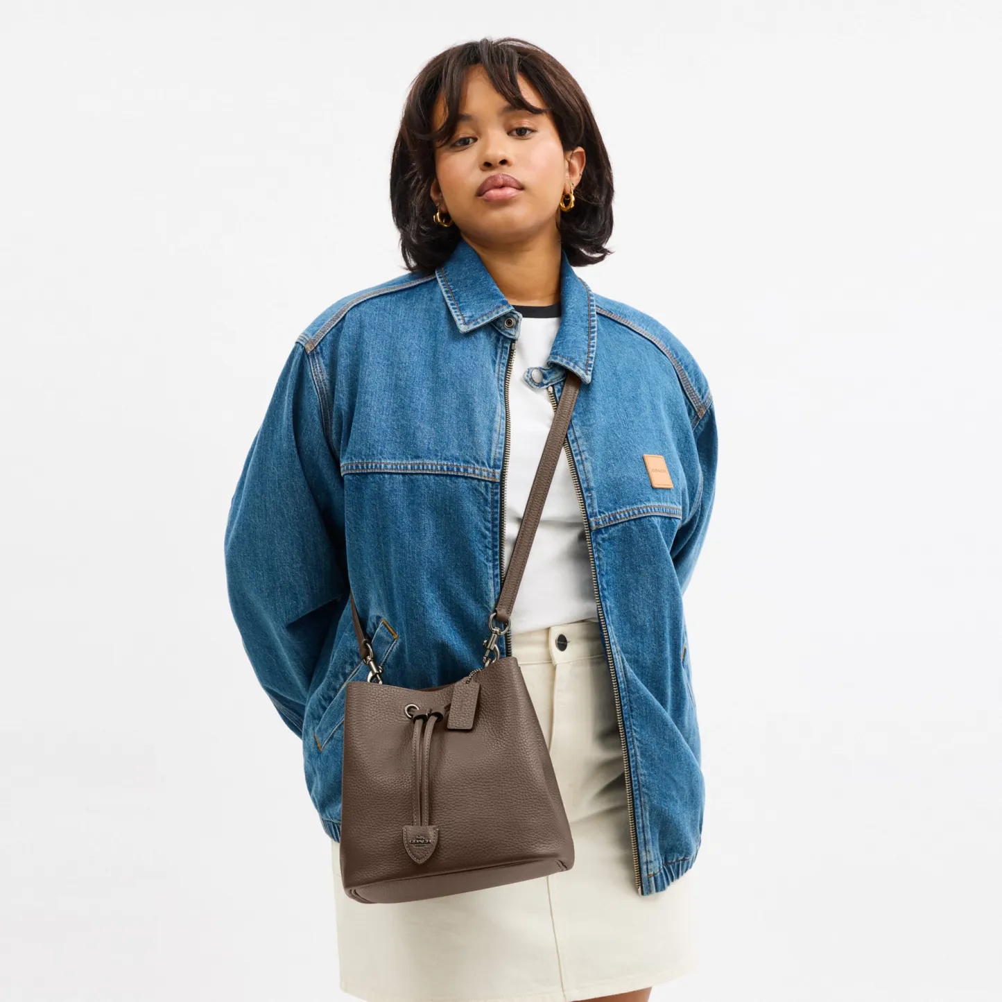 COACH®,Rowan Bucket Bag,Leather,Bucket,Metal,Logo,Casual,Brown