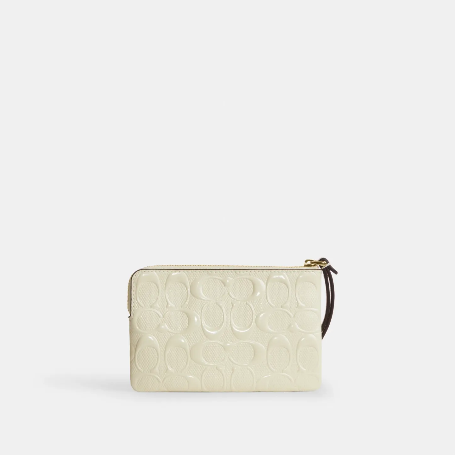 COACH®,Corner Zip Wristlet In Signature Leather,Leather,Recycled Polyester,Wristlet,Gold Metal,Casual,Yellow,Back View