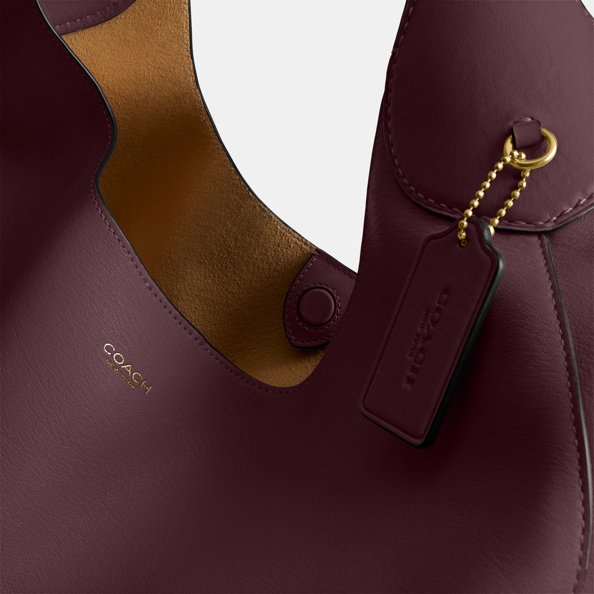 COACH®,Brooklyn Shoulder Bag 39,Hobo,Logo,Word Embellishment,Embossed,Casual,Maroon,Closer View