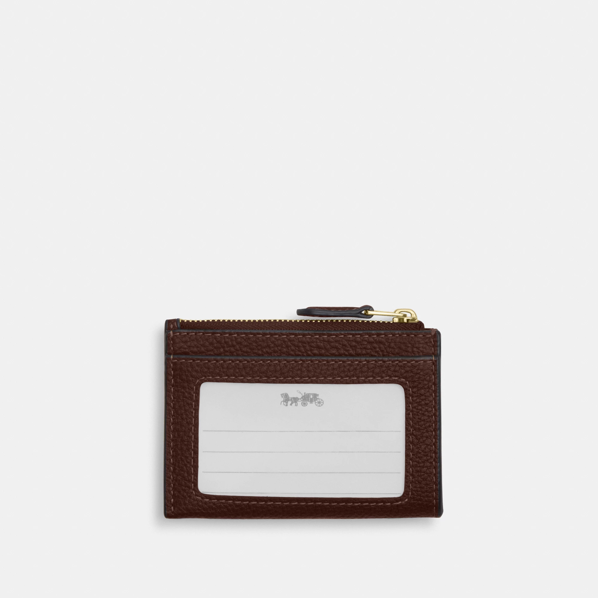 COACH®,Mini Skinny Id Case,Recycled Polyester,Leather,Card Case,Metal Material,Metal,Logo,Key Ring,Gold Metal,Casual,Brown,Back View