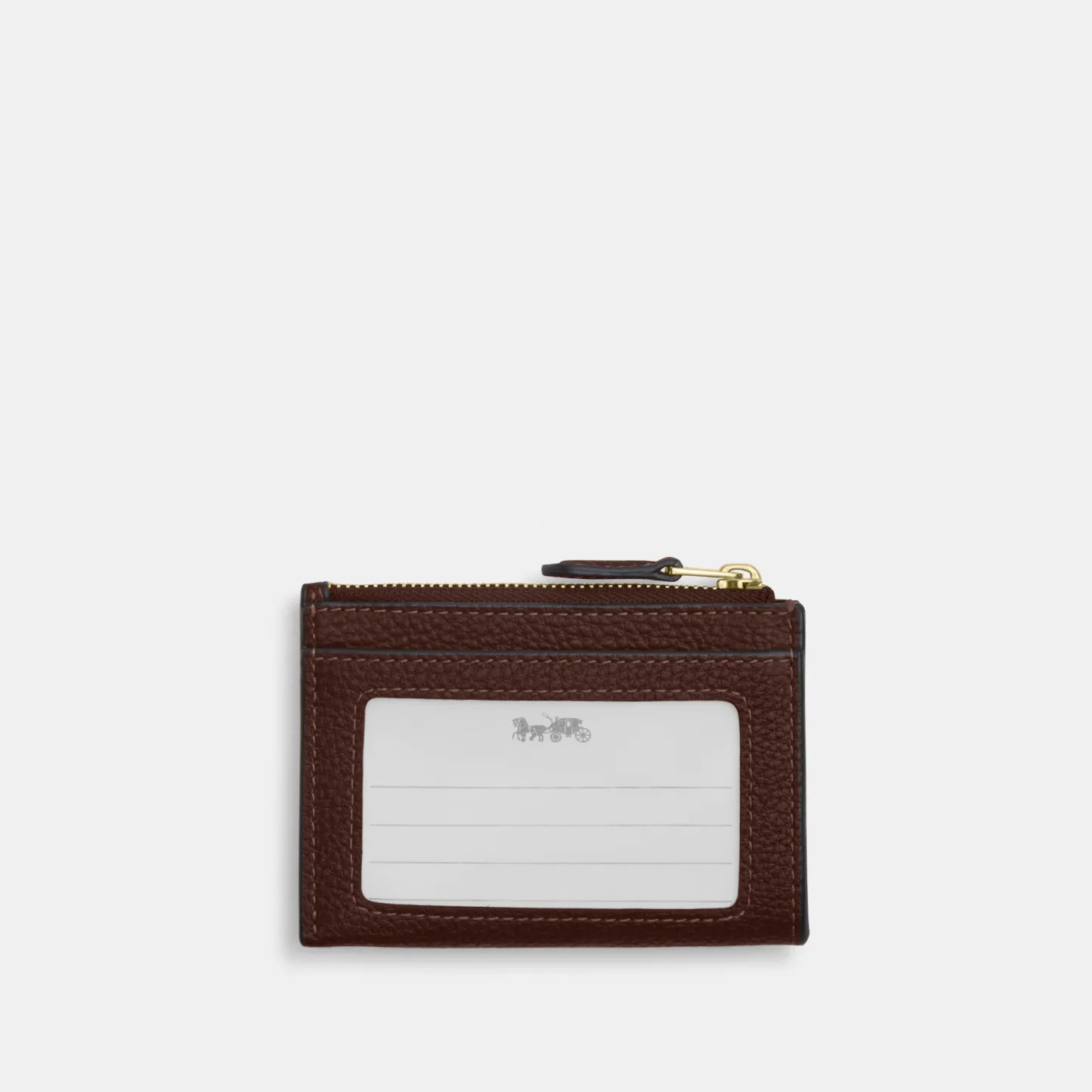 COACH®,Mini Skinny Id Case,Recycled Polyester,Leather,Card Case,Metal Material,Metal,Logo,Key Ring,Gold Metal,Casual,Brown,Back View