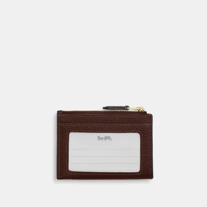 COACH®,Mini Skinny Id Case,Recycled Polyester,Leather,Card Case,Metal Material,Metal,Logo,Key Ring,Gold Metal,Casual,Brown,Back View