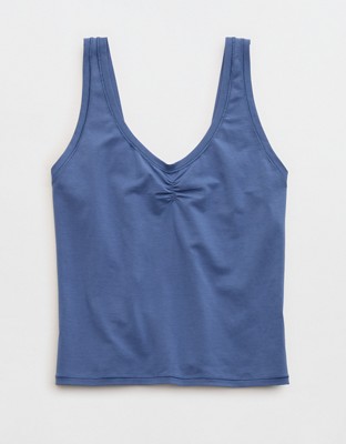 SMOOTHEZ Cotton Blend Ruched Tank Top - Marbled Blue