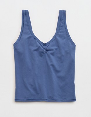 SMOOTHEZ Cotton Blend Ruched Tank Top - Marbled Blue