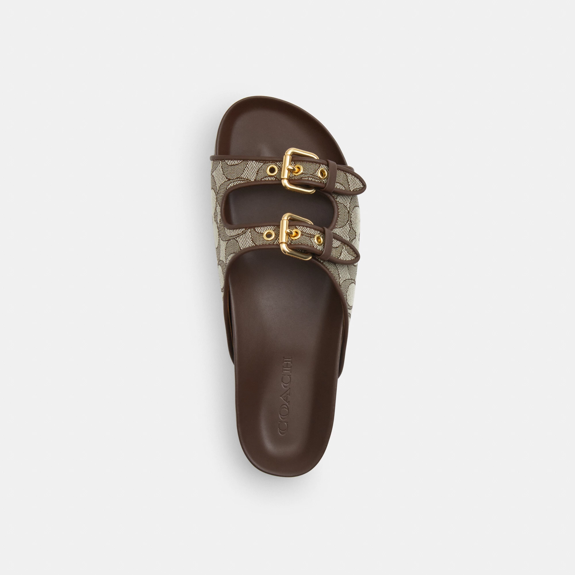 COACH®,Two Band Buckle Sandal In Signature Jacquard,Recycled Polyester,Cotton,Rubber,Polyester,Recycled Cotton,Slides,Fabr...,Multi Color,Inside View,Top View