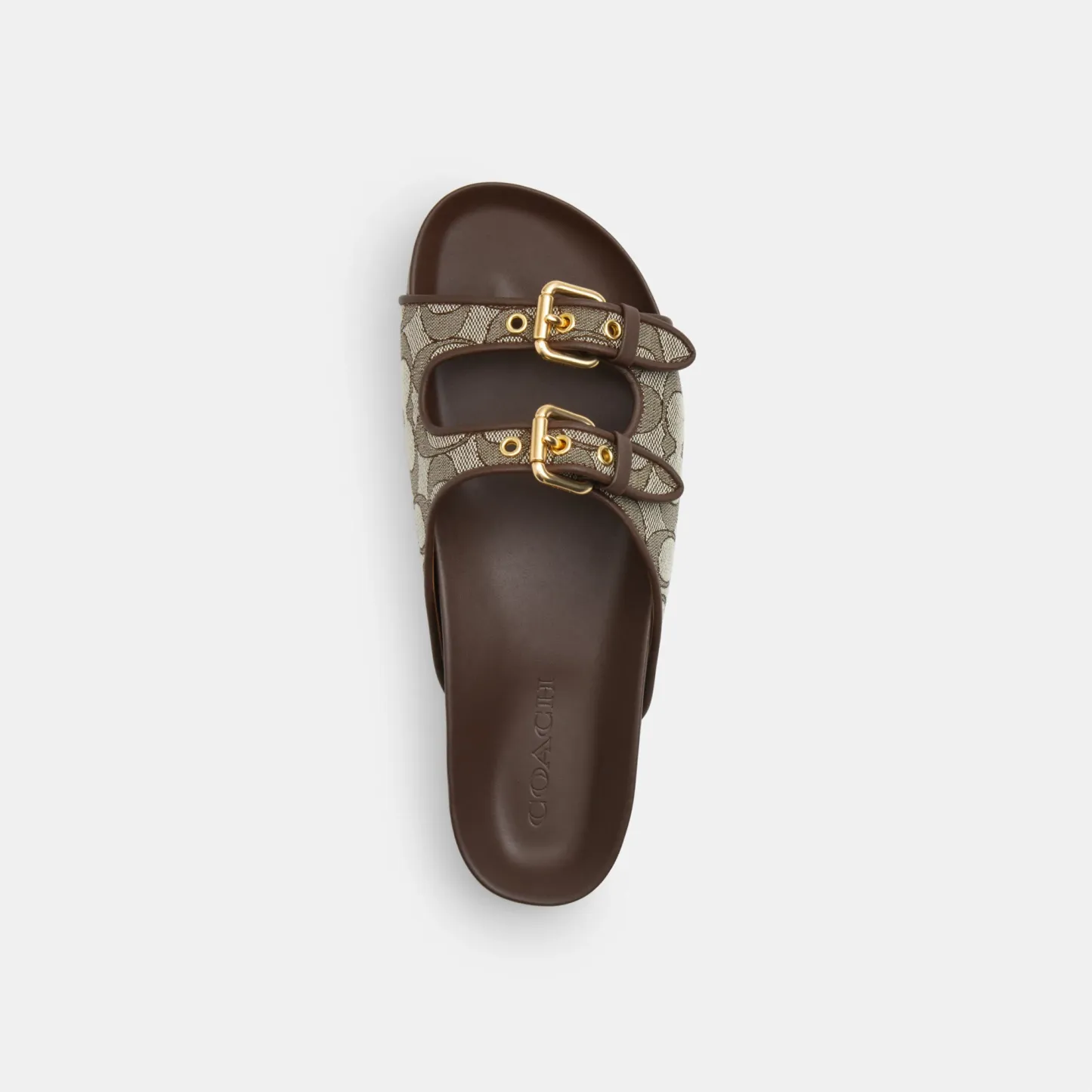 COACH®,Two Band Buckle Sandal In Signature Jacquard,Recycled Polyester,Cotton,Rubber,Polyester,Recycled Cotton,Slides,Fabr...,Multi Color,Inside View,Top View