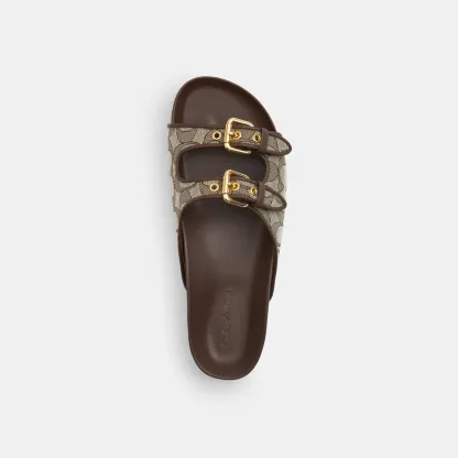 COACH®,Two Band Buckle Sandal In Signature Jacquard,Recycled Polyester,Cotton,Rubber,Polyester,Recycled Cotton,Slides,Fabr...,Multi Color,Inside View,Top View