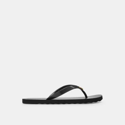 COACH®,Zayn Flip Flop,Rubber,Canvas,Flip Flops,Logo,Metal,Pull Tab,Casual,Black,Angle View