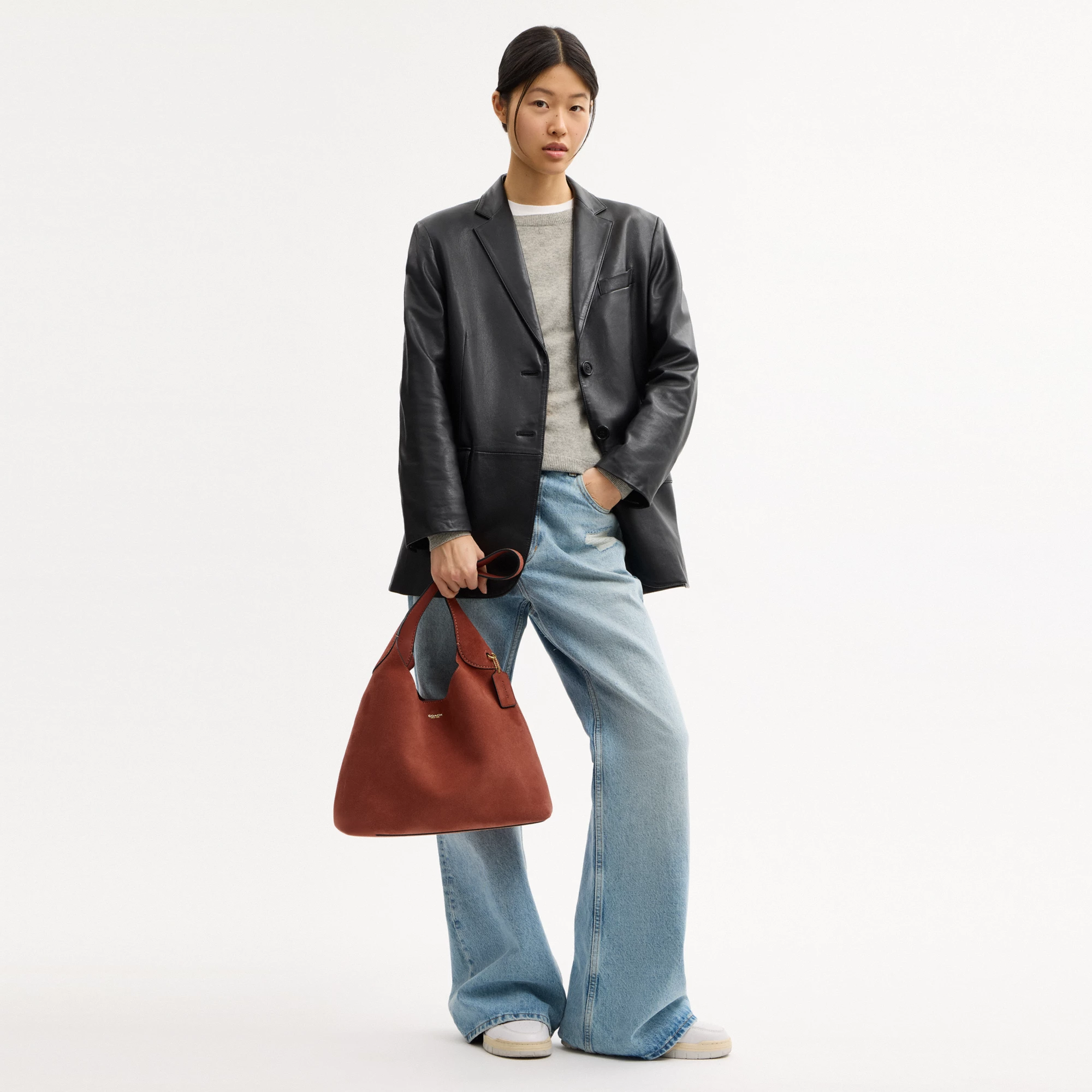 COACH®,Brooklyn Shoulder Bag 34,Suede,Hobo,Brass,Casual,Brown,Detail View