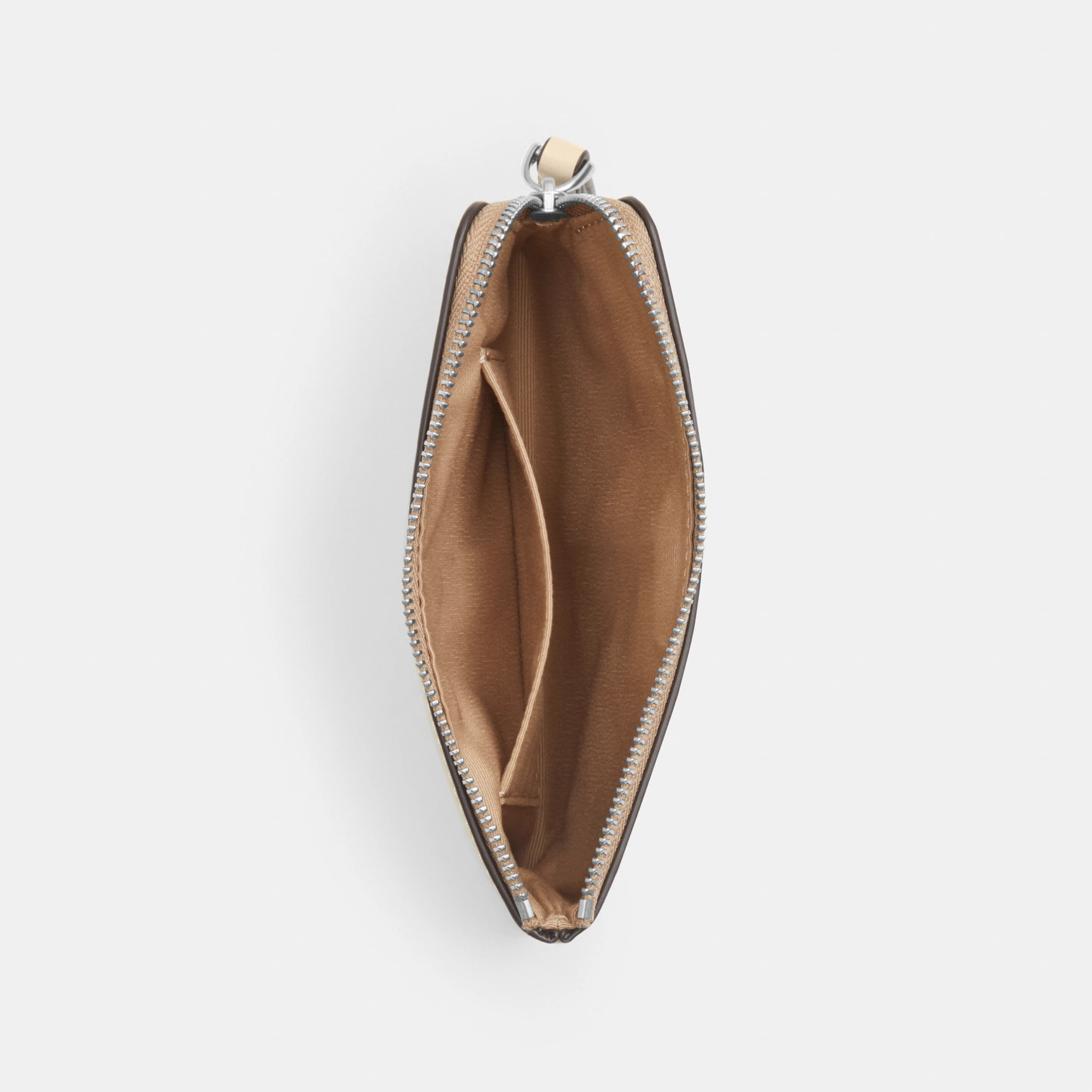 COACH®,Corner Zip Wristlet,Recycled Polyester,Leather,Wristlet,Pouch,Metal,Casual,Beige,Inside View,Top View