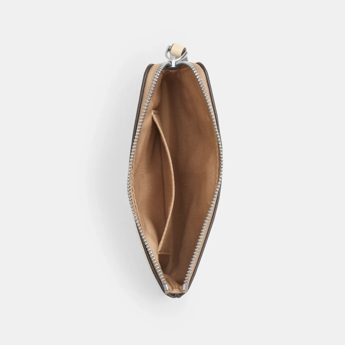 COACH®,Corner Zip Wristlet,Recycled Polyester,Leather,Wristlet,Pouch,Metal,Casual,Beige,Inside View,Top View