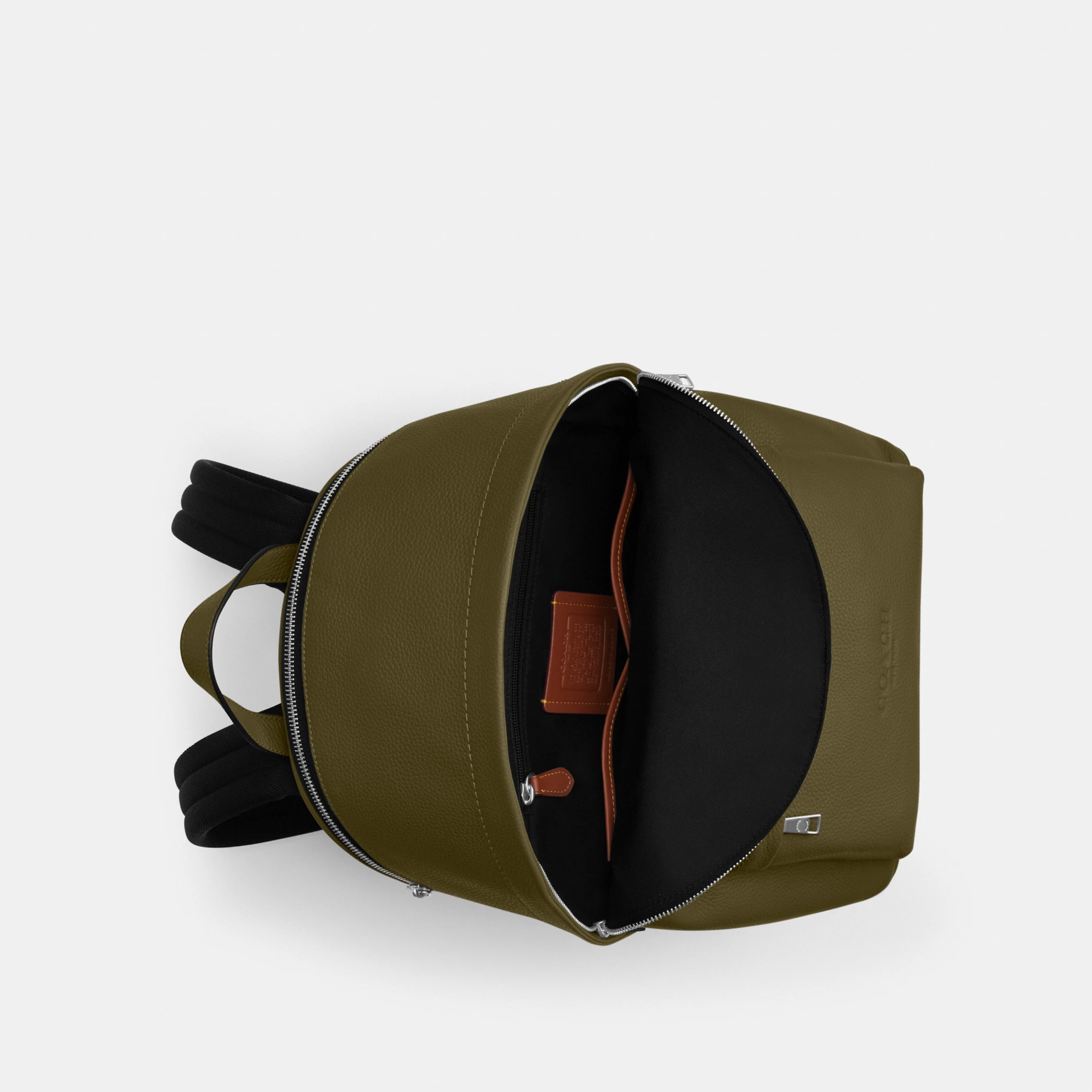 COACH®,Taylor Backpack,Polyester,Recycled Polyester,Leather,Backpack,Lined,Sustainable,Suitcase Sleeve,Casual,Olive,Inside View,Top View
