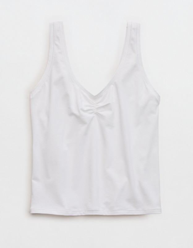 SMOOTHEZ Cotton Blend Ruched Tank Top - White
