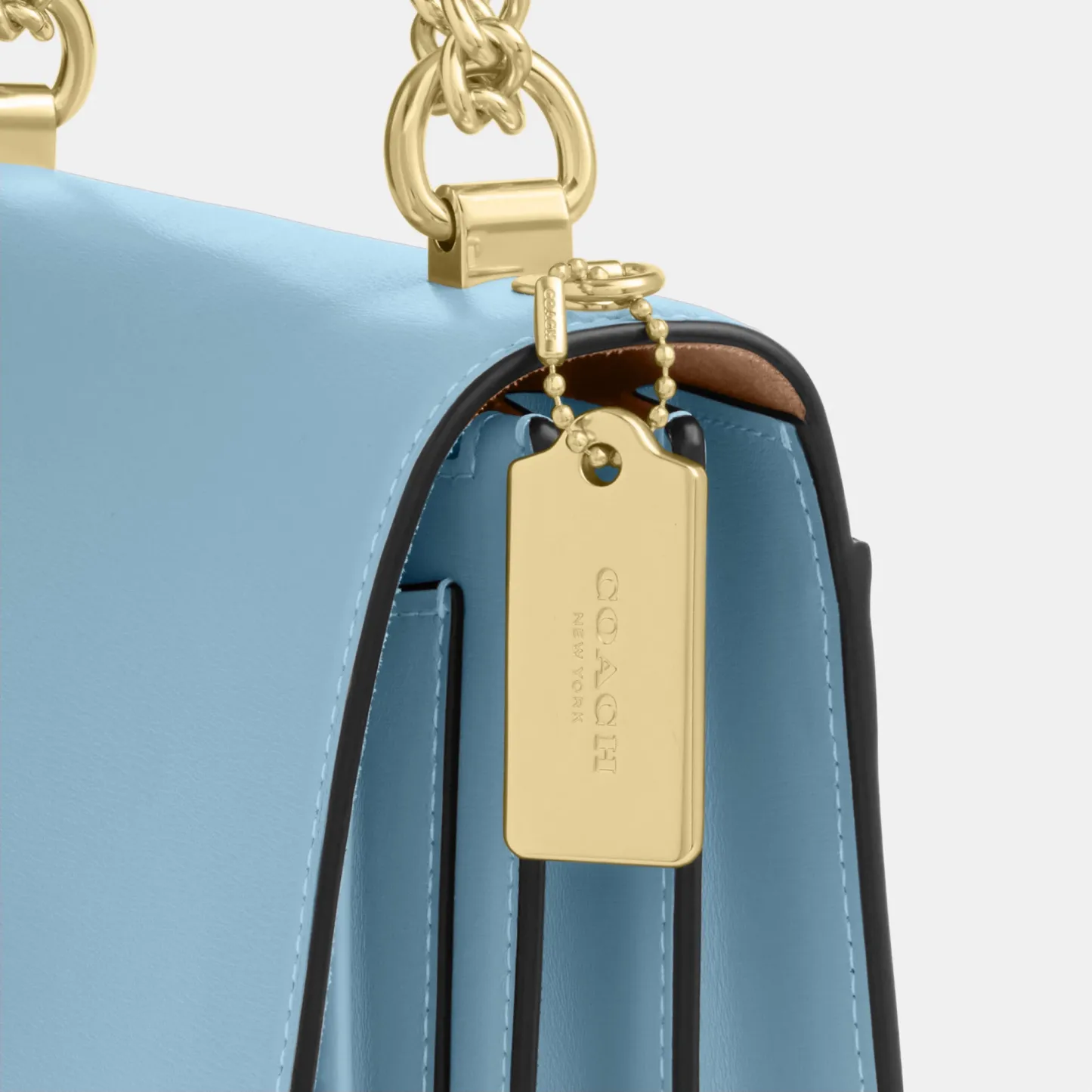 COACH®,Klare Crossbody Bag,Calfskin Leather,Leather,Crossbody,Metal,Logo,Luggage Tag,Adjustable,Lined,Compact,Gold Metal,D...,Blue,Closer View
