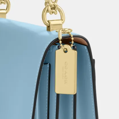 COACH®,Klare Crossbody Bag,Calfskin Leather,Leather,Crossbody,Metal,Logo,Luggage Tag,Adjustable,Lined,Compact,Gold Metal,D...,Blue,Closer View