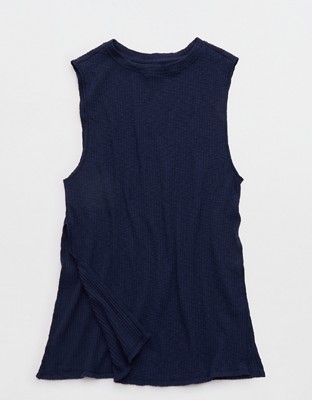 Aerie Textured Rib Tunic Tank Top - Navy