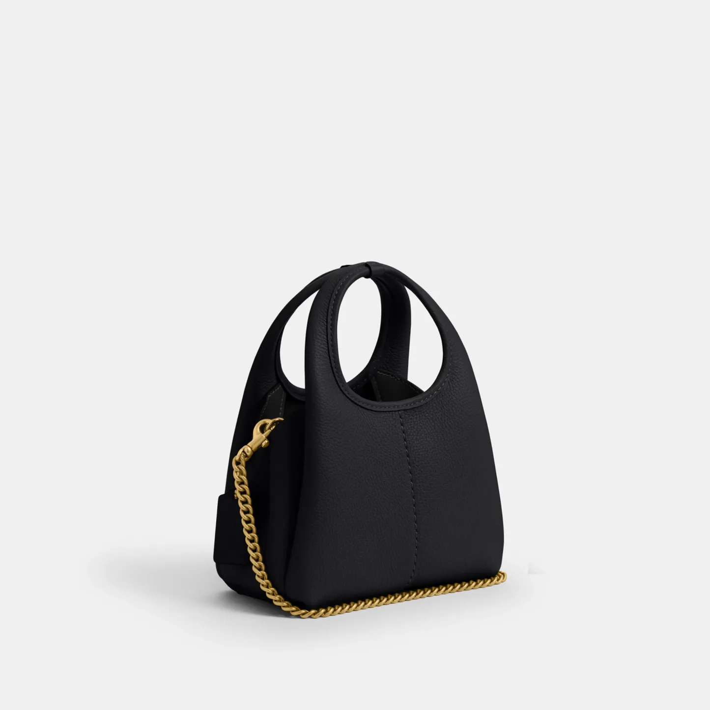 COACH®,Lana Shoulder Bag 19,Leather,Crossbody,Metal,Logo,Shoulder Guard,Brass,Casual,Black,Angle View