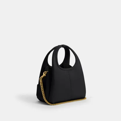 COACH®,Lana Shoulder Bag 19,Leather,Crossbody,Metal,Logo,Shoulder Guard,Brass,Casual,Black,Angle View