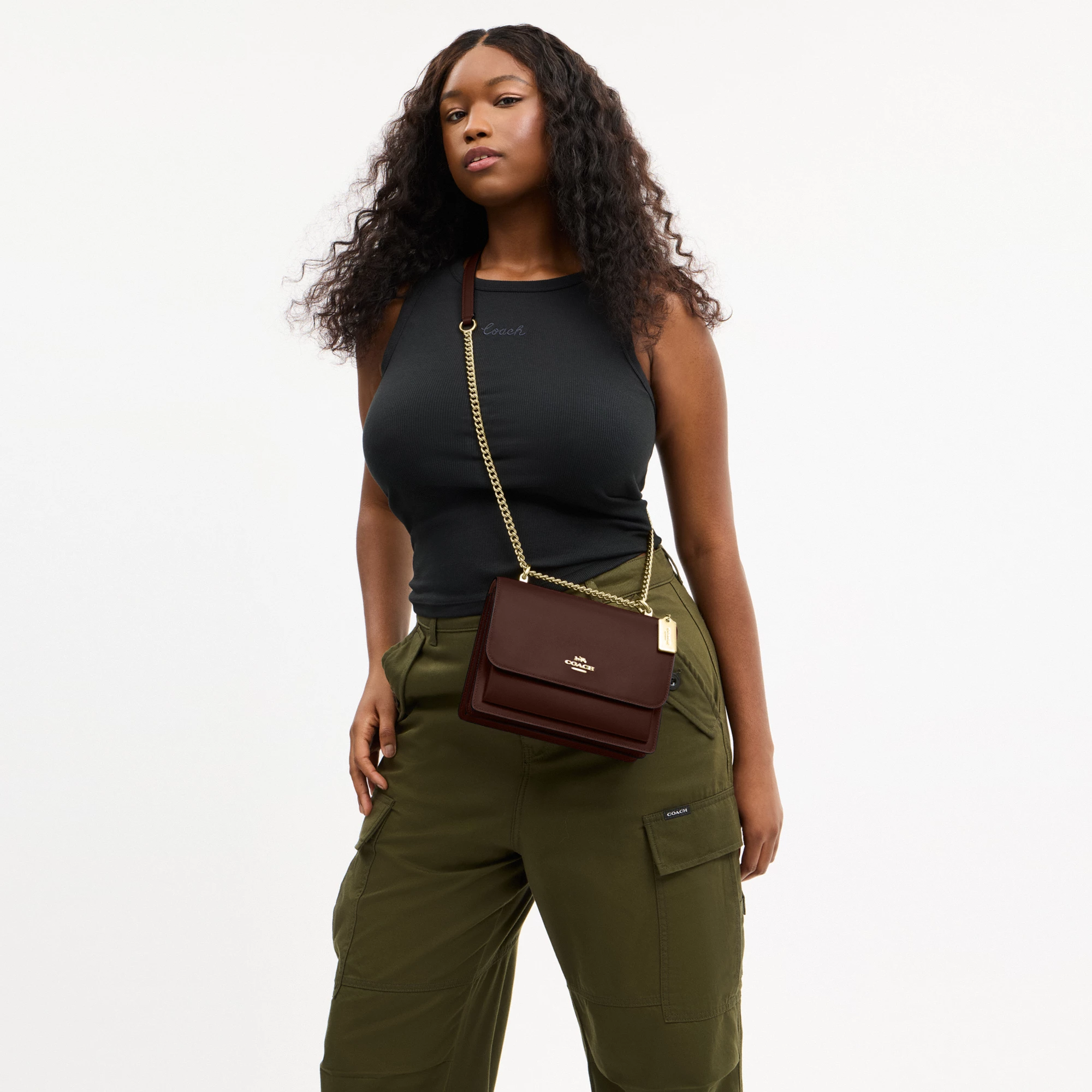 COACH®,Klare Crossbody Bag,Calfskin Leather,Leather,Crossbody,Metal,Logo,Luggage Tag,Adjustable,Lined,Compact,Gold Metal,D...,Brown