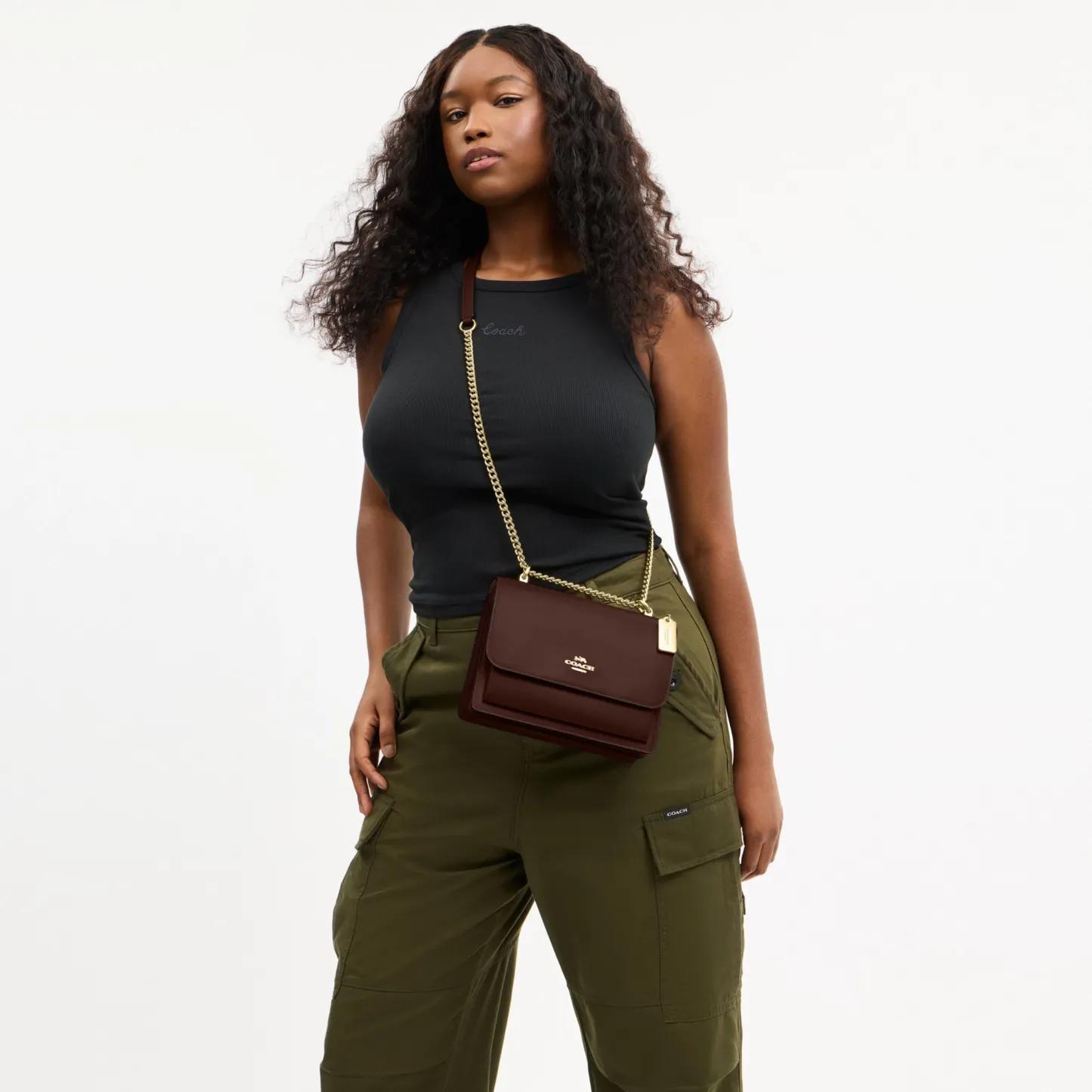 COACH®,Klare Crossbody Bag,Calfskin Leather,Leather,Crossbody,Metal,Logo,Luggage Tag,Adjustable,Lined,Compact,Gold Metal,D...,Brown