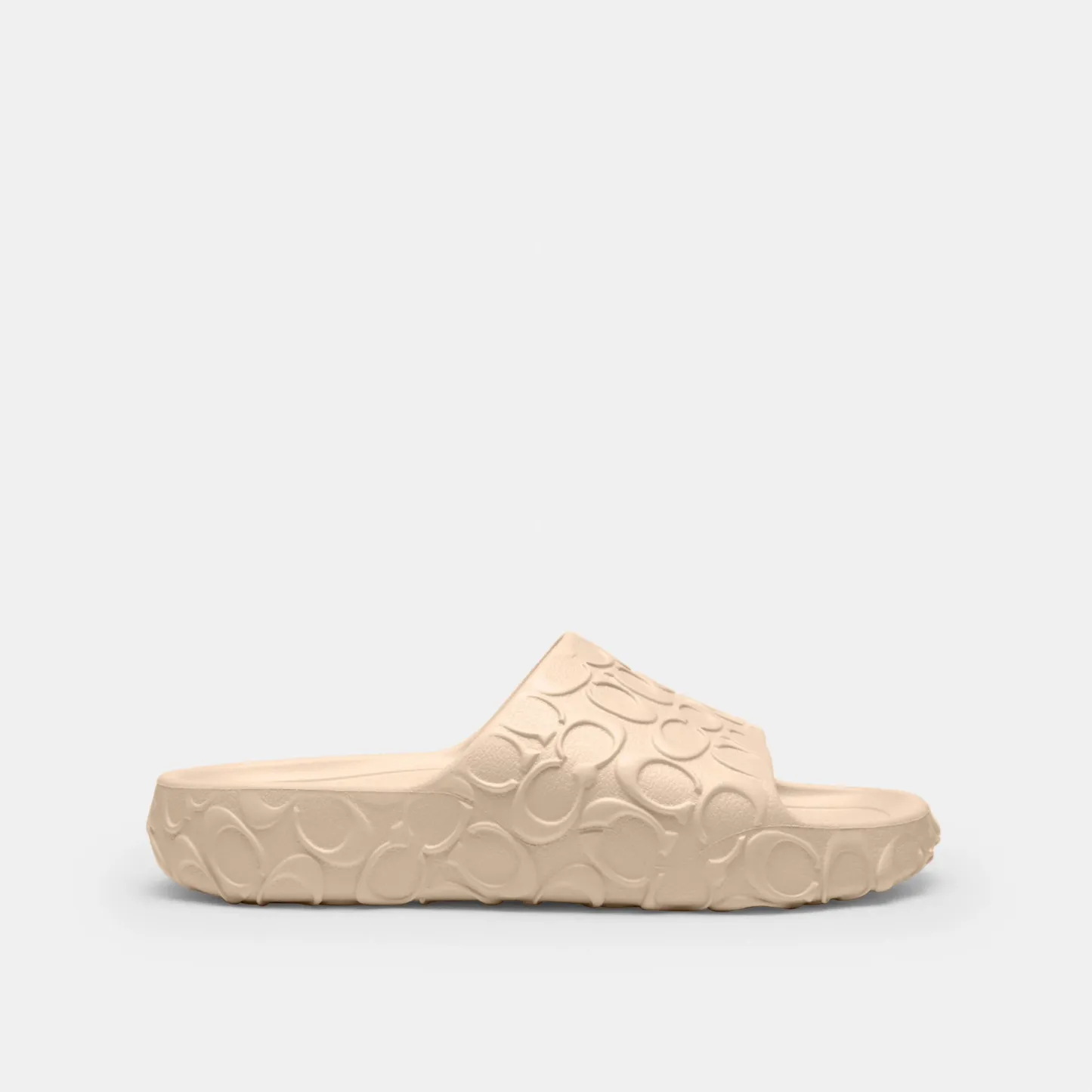 COACH®,Bay Slide In Signature,EVA,Slides,Embossed,Logo,Pull Tab,Casual,Beige,Angle View