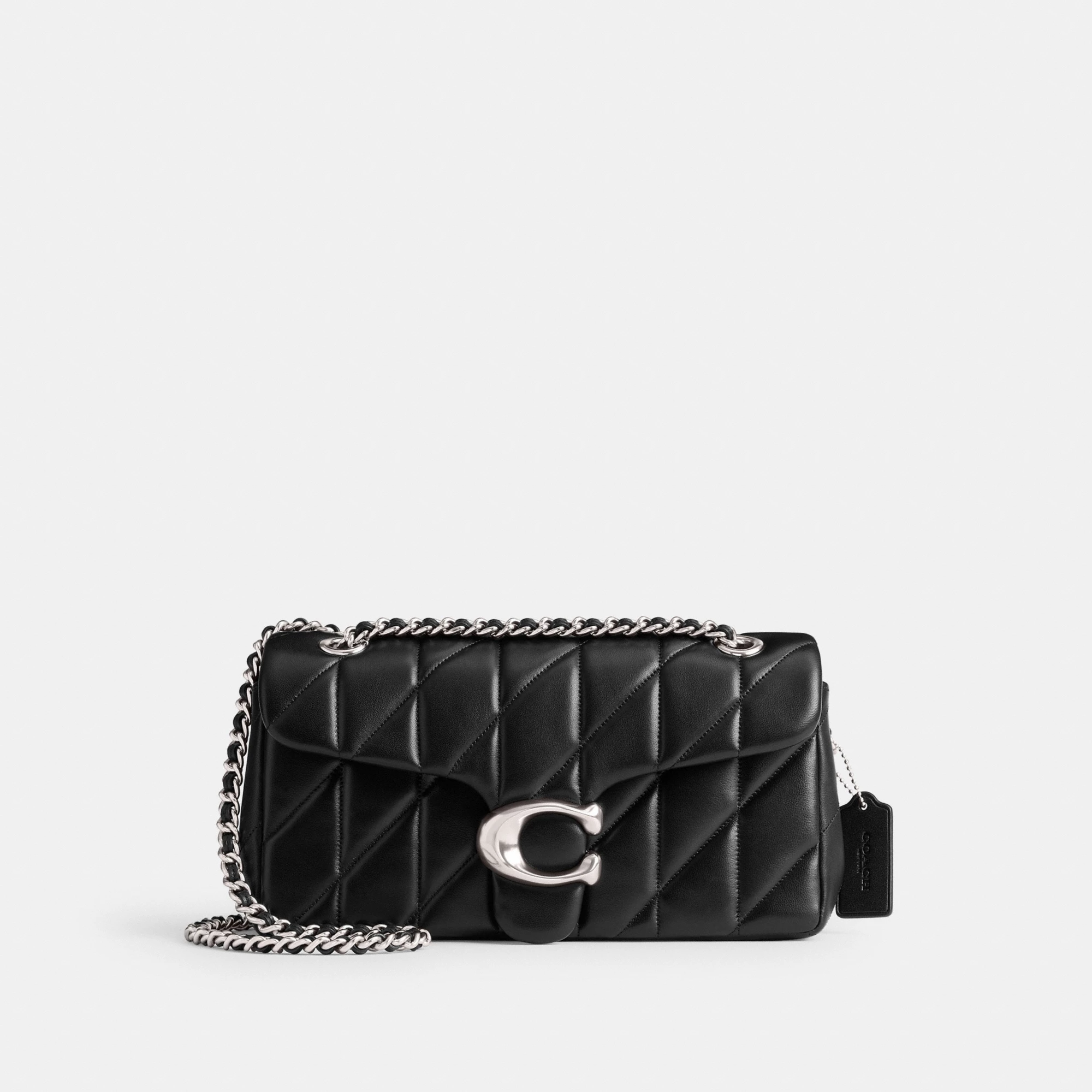 COACH®,Tabby Shoulder Bag 26 With Pillow Quilting,Leather,Shoulder Bag,Metal,Logo,Shoulder Guard,Silver Metal,Day Party,Black,Front View