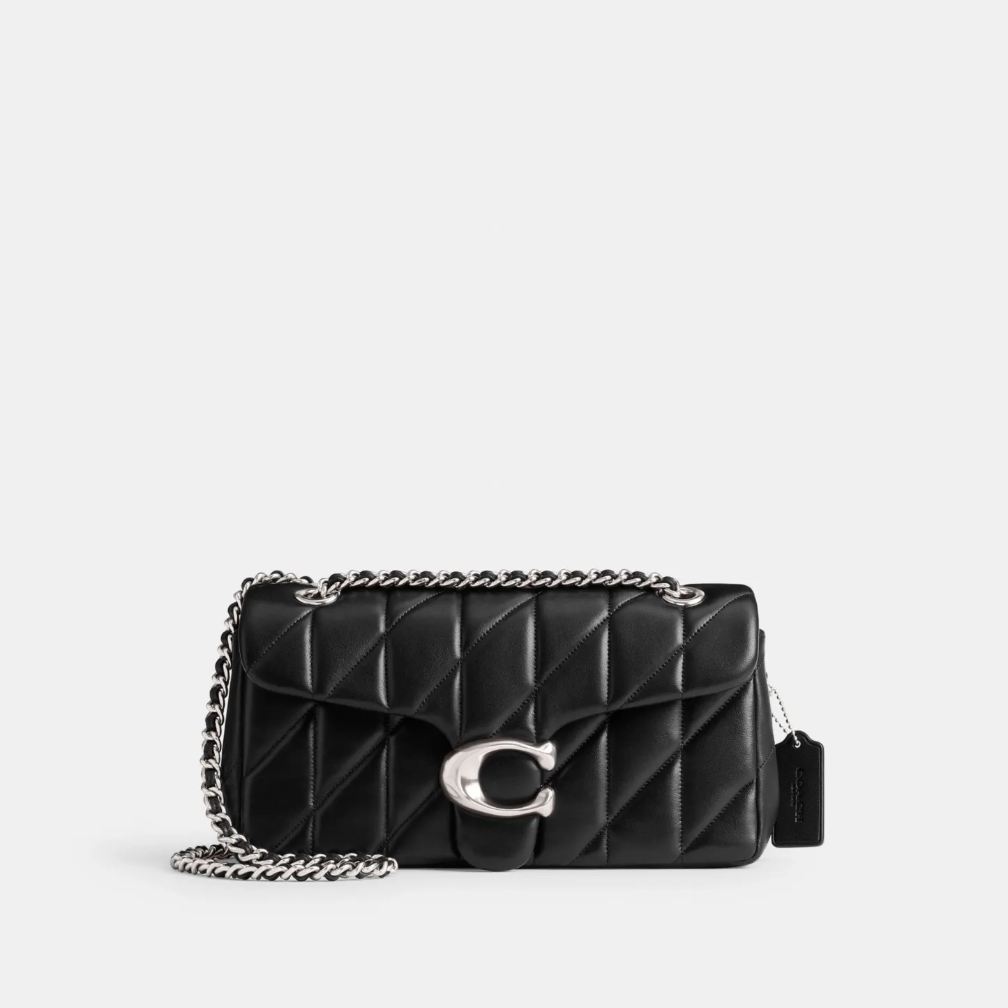 COACH®,Tabby Shoulder Bag 26 With Pillow Quilting,Leather,Shoulder Bag,Metal,Logo,Shoulder Guard,Silver Metal,Day Party,Black,Front View