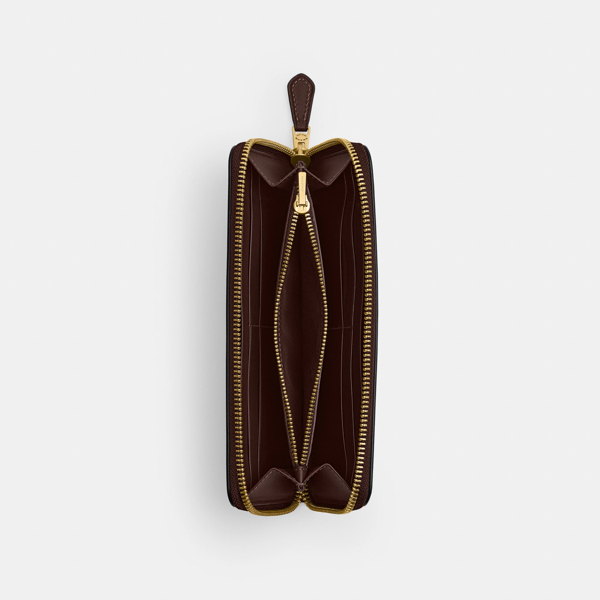 COACH®,New York Slim Accordion Zip Wallet,Leather,Calfskin Leather,Continental,Casual,Brown,Inside View,Top View