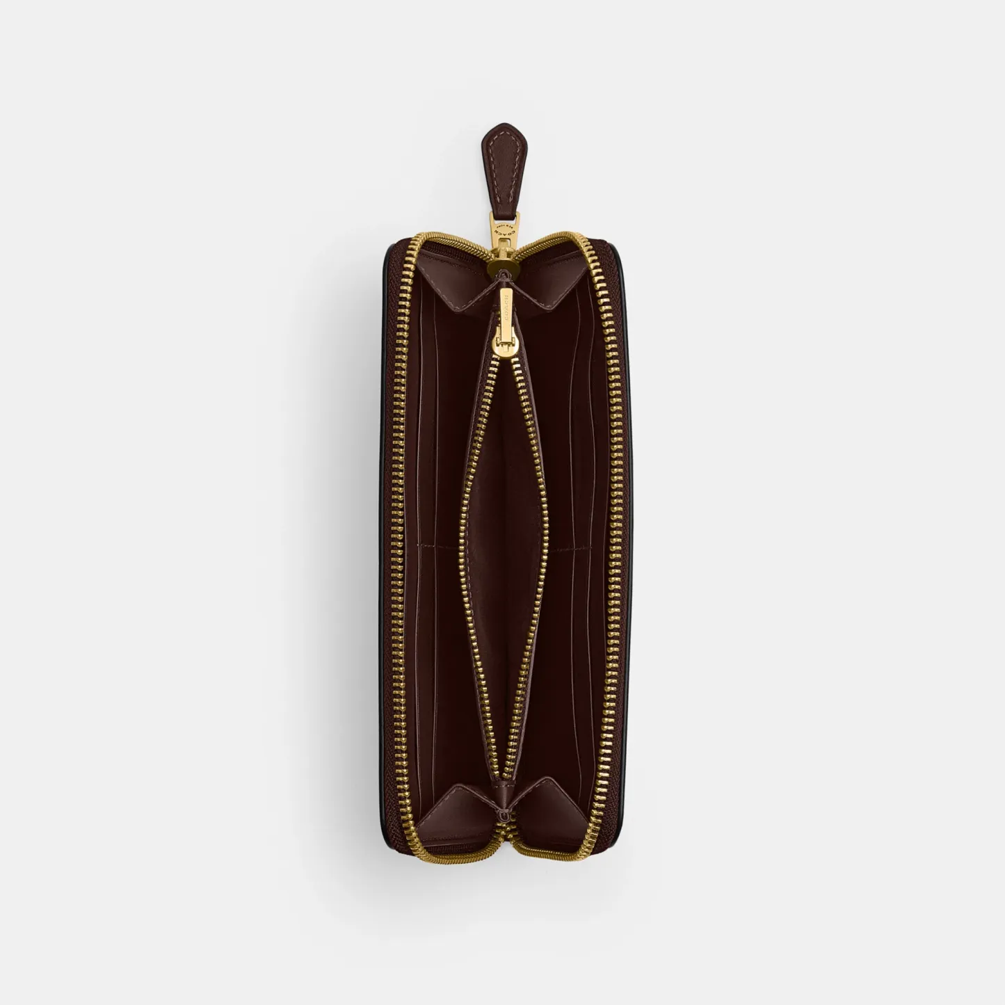 COACH®,New York Slim Accordion Zip Wallet,Leather,Calfskin Leather,Continental,Casual,Brown,Inside View,Top View