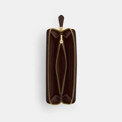 COACH®,New York Slim Accordion Zip Wallet,Leather,Calfskin Leather,Continental,Casual,Brown,Inside View,Top View