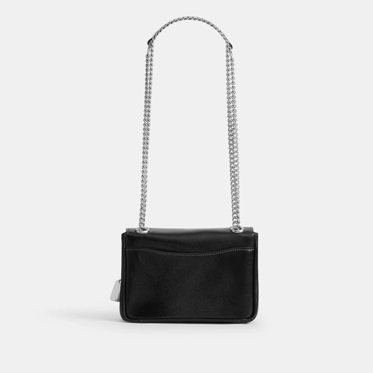 COACH®,Elodie Crossbody Bag 18,Leather,Recycled Polyester,Crossbody,Logo,Sustainable,Adjustable,Silver Metal,Casual,Black,Back View