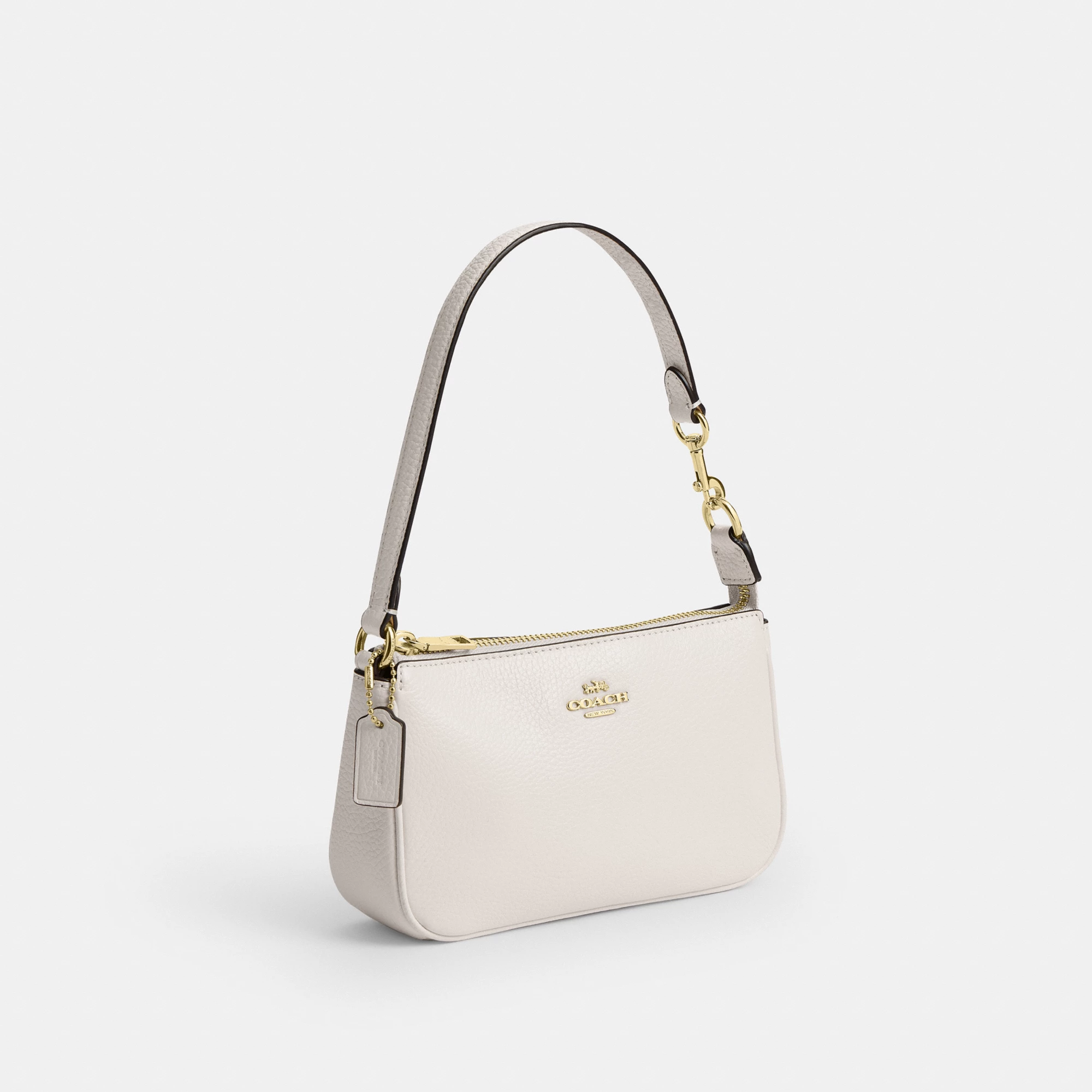 COACH®,Nolita 19,Leather,Pouch,Wristlet,Metal,Logo,Gold Metal,Casual,White,Angle View