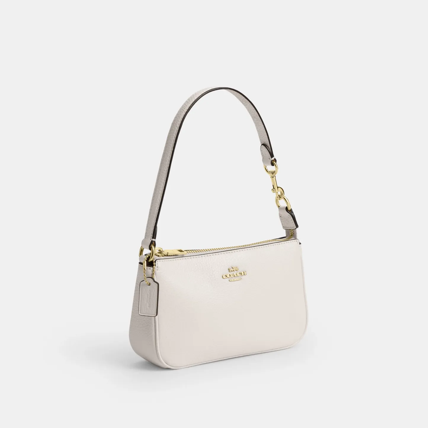 COACH®,Nolita 19,Leather,Pouch,Wristlet,Metal,Logo,Gold Metal,Casual,White,Angle View