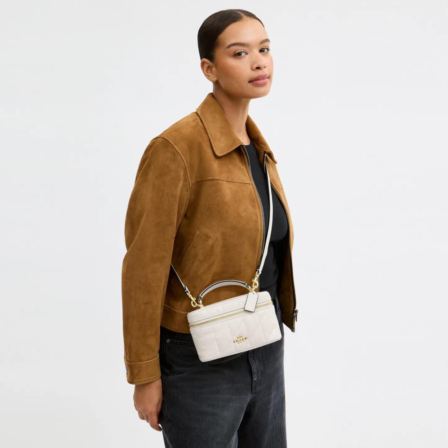 COACH®,Rainer Crossbody Bag 18 With Quilting,Recycled Polyester,Leather,Crossbody,Logo,Quilted,Sustainable,Adjustable,Gold...,White