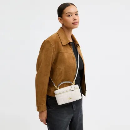 COACH®,Rainer Crossbody Bag 18 With Quilting,Recycled Polyester,Leather,Crossbody,Logo,Quilted,Sustainable,Adjustable,Gold...,White