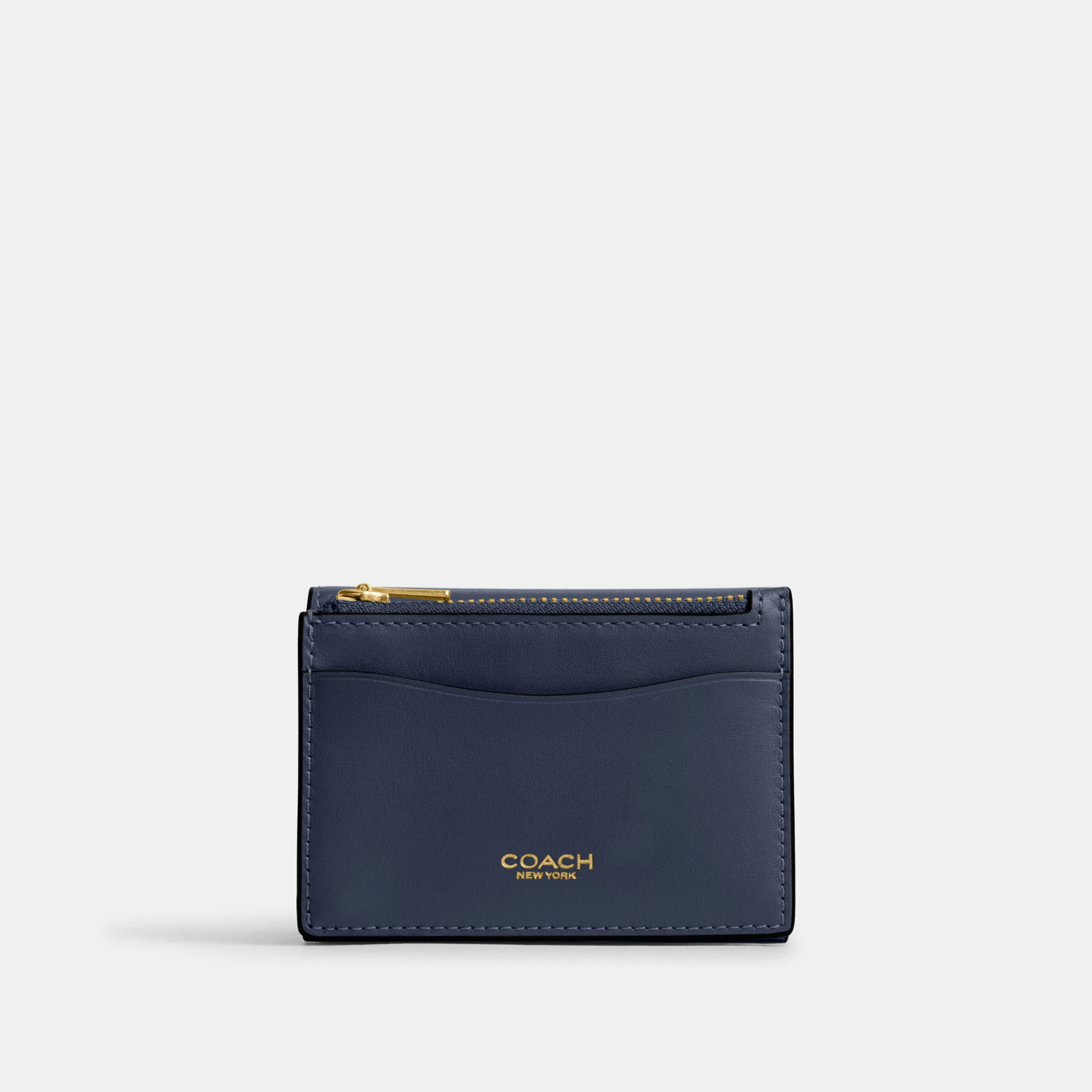 COACH®,Essential Card Holder Wallet,Leather,Calfskin Leather,Card Case,Bi Fold,Logo,Metal,Casual,Navy,Back View