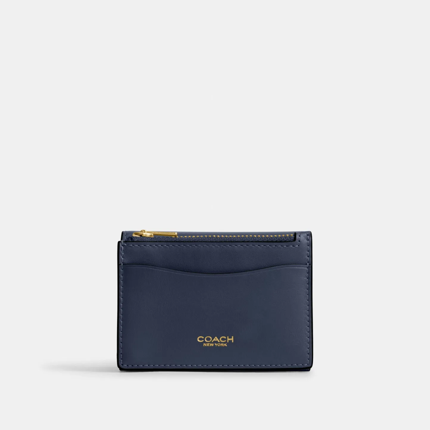 COACH®,Essential Card Holder Wallet,Leather,Calfskin Leather,Card Case,Bi Fold,Logo,Metal,Casual,Navy,Back View