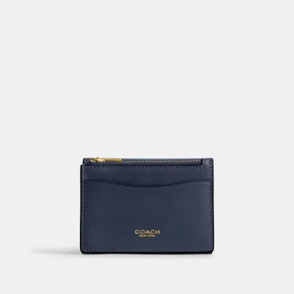 COACH®,Essential Card Holder Wallet,Leather,Calfskin Leather,Card Case,Bi Fold,Logo,Metal,Casual,Navy,Back View
