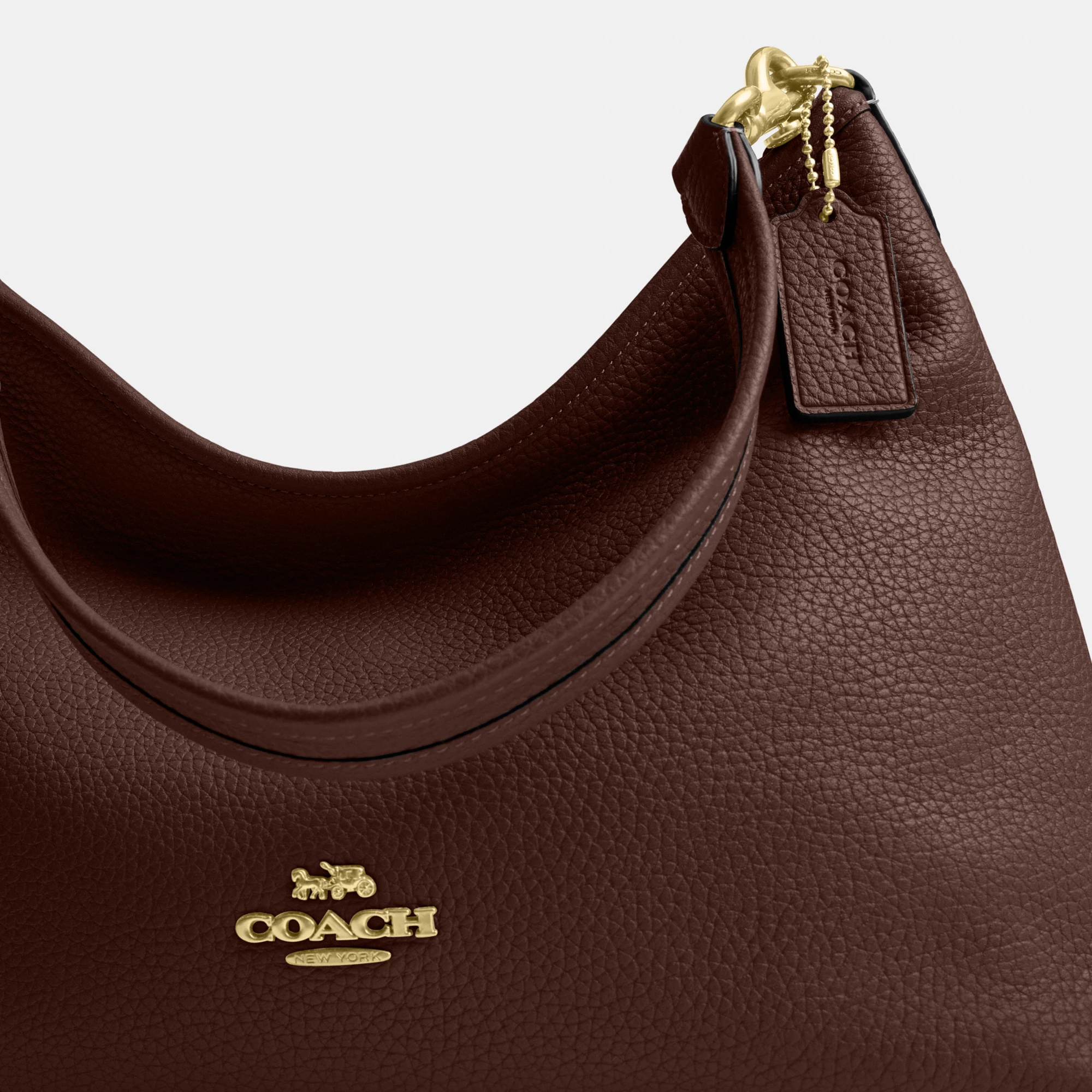 COACH®,Laurel Shoulder Bag,Leather,Hobo,Logo,Gold Metal,Casual,Brown,Closer View