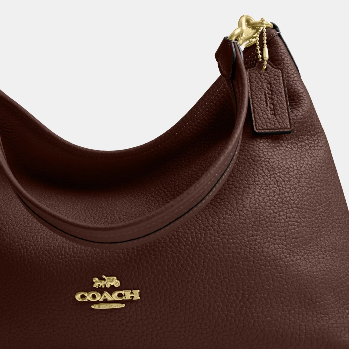 COACH®,Laurel Shoulder Bag,Leather,Hobo,Logo,Gold Metal,Casual,Brown,Closer View