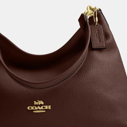 COACH®,Laurel Shoulder Bag,Leather,Hobo,Logo,Gold Metal,Casual,Brown,Closer View