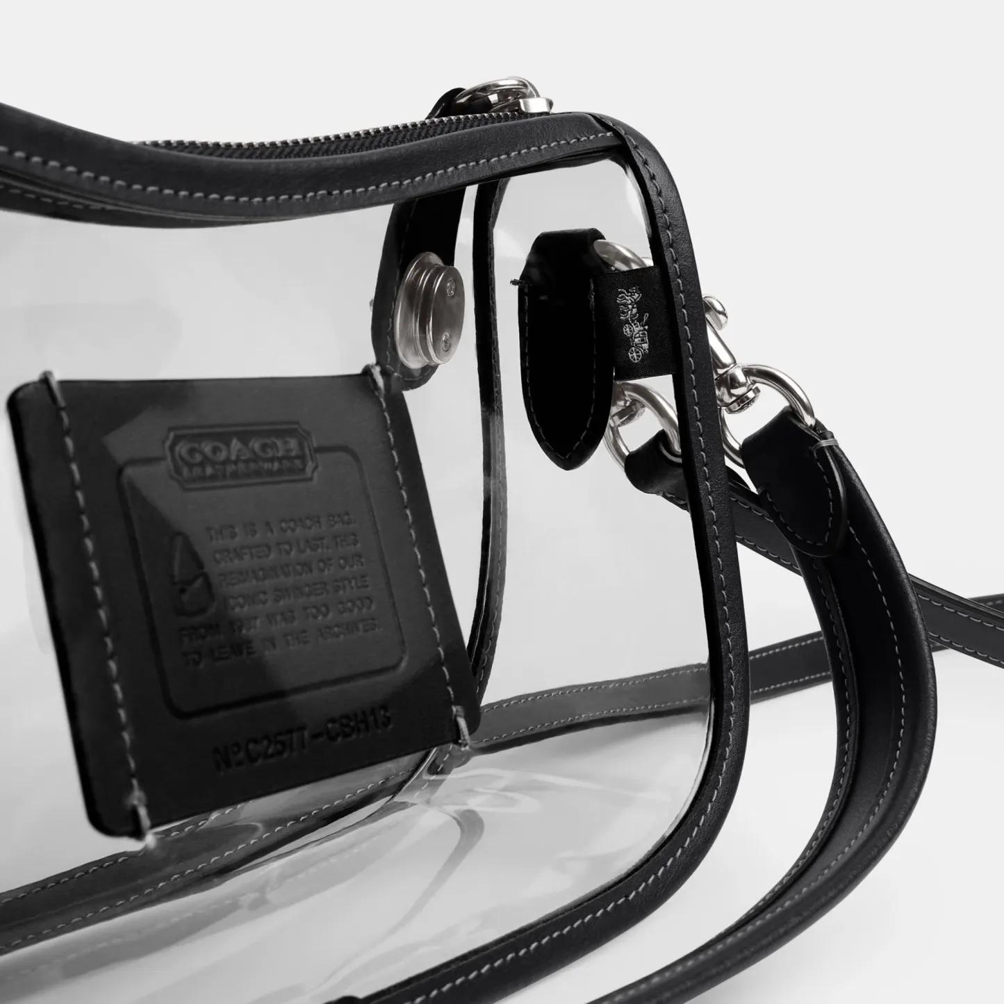 COACH®,Stadium Swinger Bag,Leather,Shoulder Bag,Sheer,Piping,Applique,Casual,White,Closer View